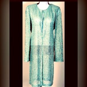 St. John julep metallic silver dress and matching over jacket cardigan